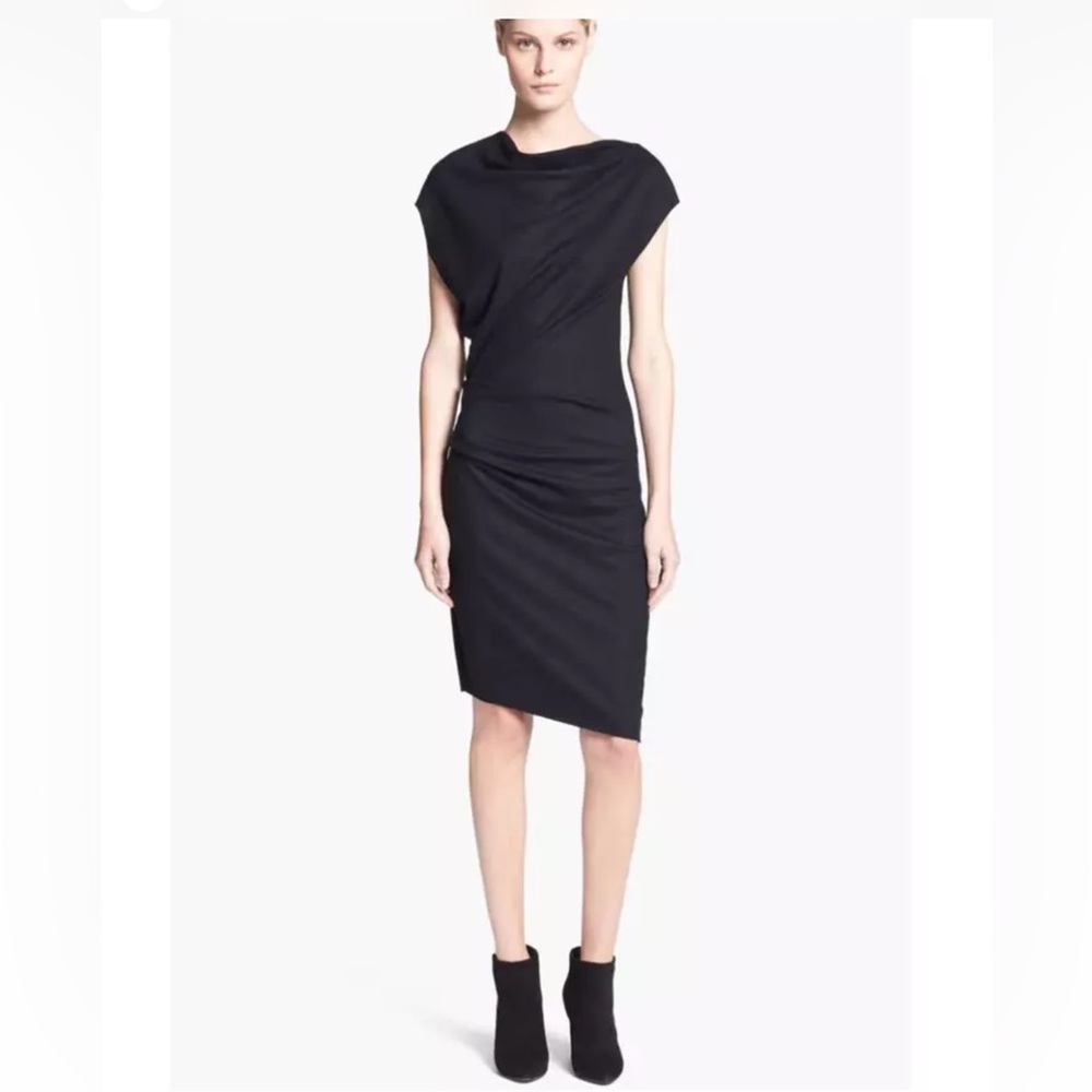Helmut Lang Wool Asymmetrical Ruched Side Dress Size S